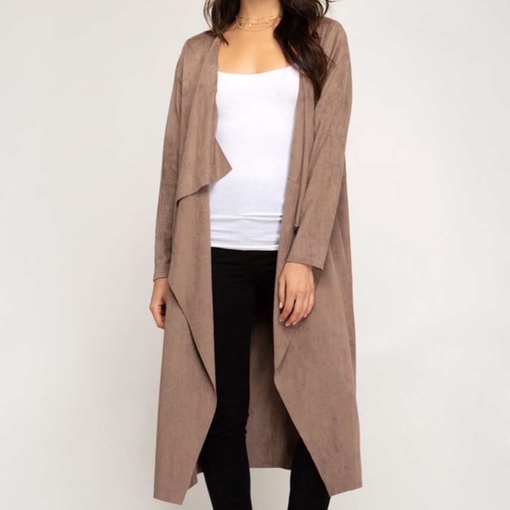 NWT Long Suede Duster Mocha